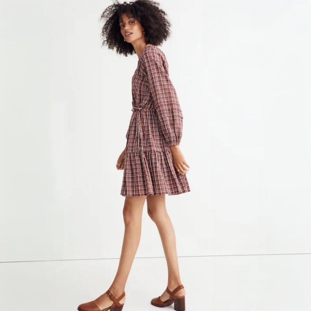 Madewell Seersucker Wrap Mini Dress Dark Merlot NH100